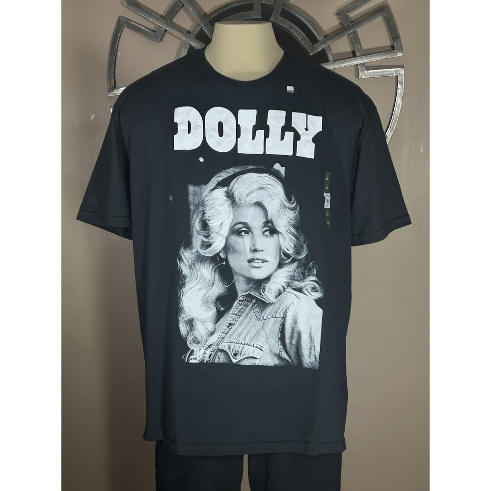 DOLLY PARTON Men's Portrait Graphic T-Shirt-Black NEW XL